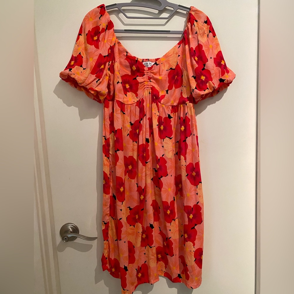 Ava Sky L Red and Pink Floral Dress